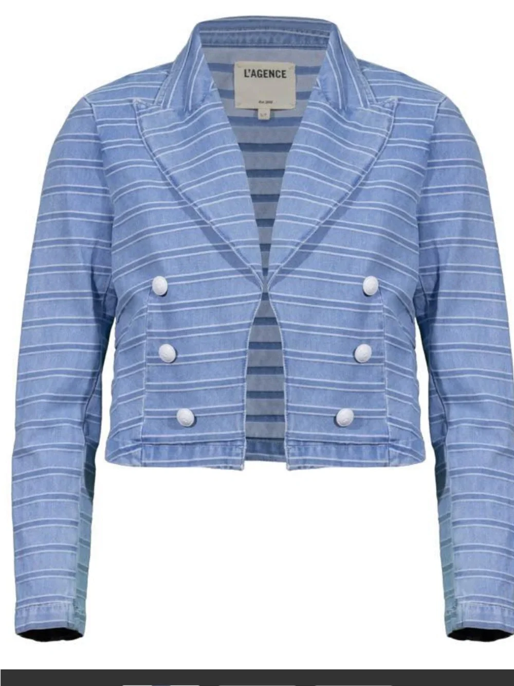 New L'AGENCE Blue Striped Cropped Double-Breasted Jacket Blazer